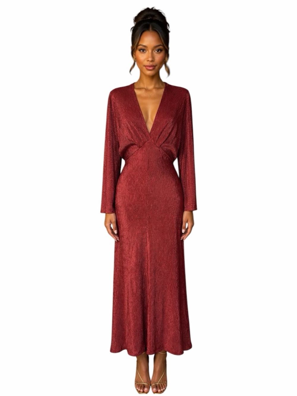 All In Favor XS Crinkle Texture Plunging Neckline Dolman Sleeves Maxi Dress